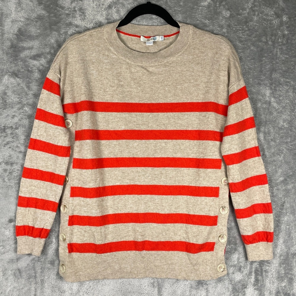 Boden Striped Side Button Sweater Womens XS Beige Orange Excellent Wool Cashmere